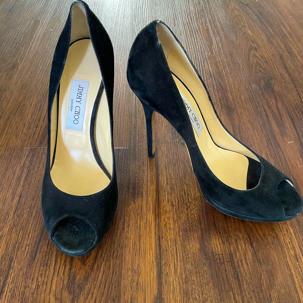 Jimmy Choo black open toe heels size 38 1/2